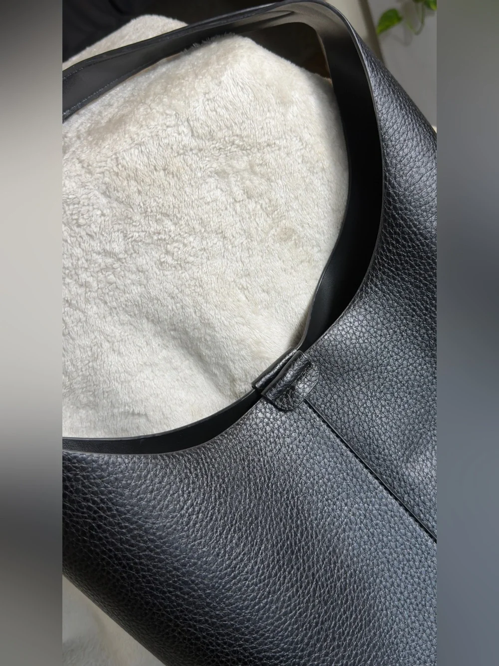 Black Pebbled Leather Slouchy Hobo Bag Minimalist Tulip Tote Pouch